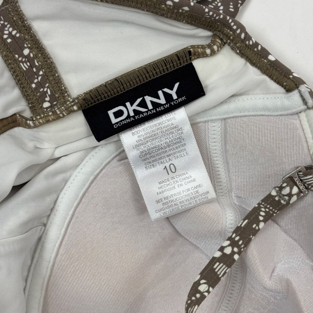 DKNY One Piece Swimsuit Women's Size 10 Brown White Lace Print Retro Pin Up - Picture 6 of 9